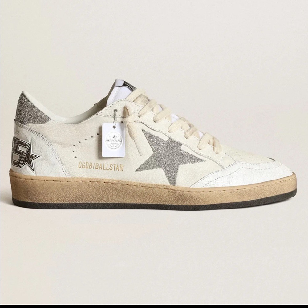Golden Goose White Ball Star Swarovski crystal star and heel tab 36